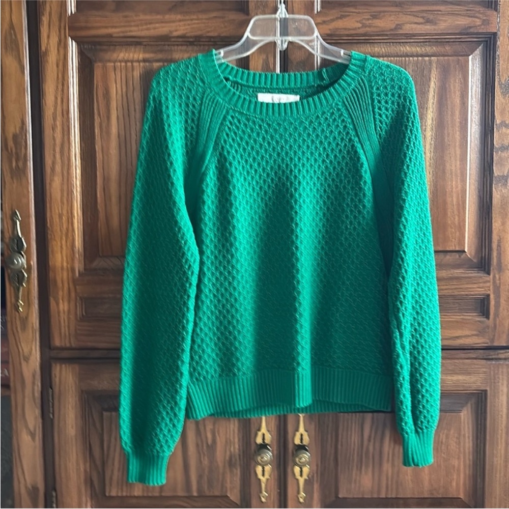 LOFT Green Textured Crew Neck Longsleeve Sweater small